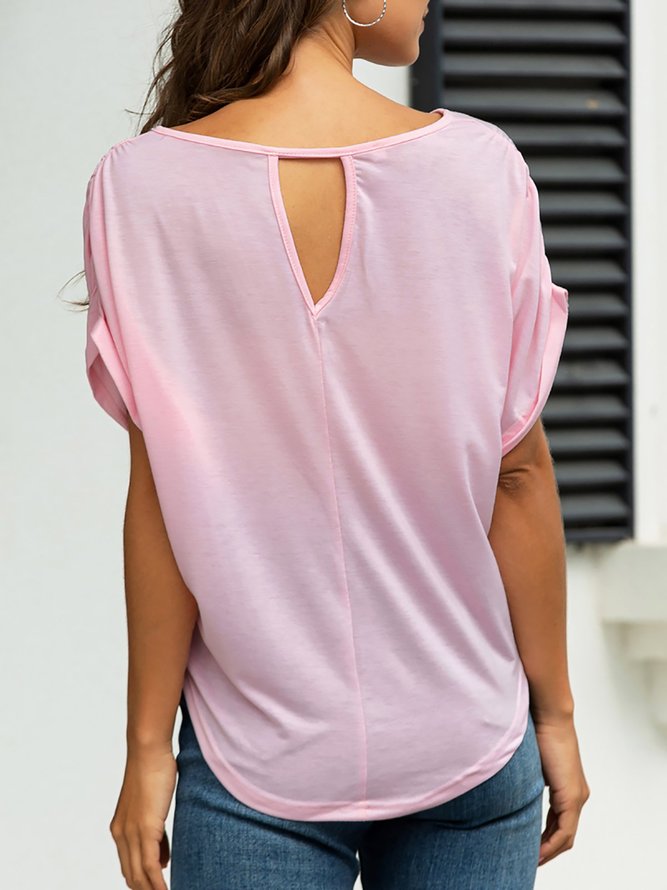 Casual Asymmetric Solid Short Sleeve T-Shirt